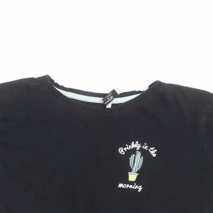 New Look Girls Black   Cropped T-Shirt Size M  - cactus
