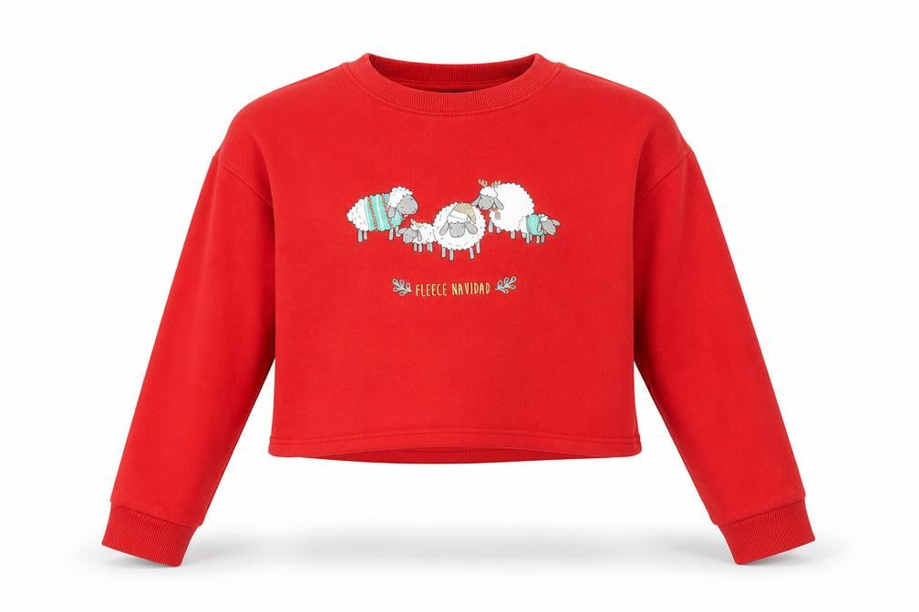 Front view of New Look girls’ red pullover sweatshirt, size 9, years - sheep, christmas