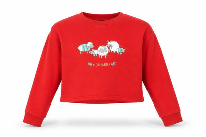 Front view of New Look girls’ red pullover sweatshirt, size 9, years - sheep, christmas