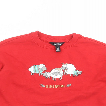 New Look Girls Red   Pullover Sweatshirt Size 9 Years  - sheep, christmas
