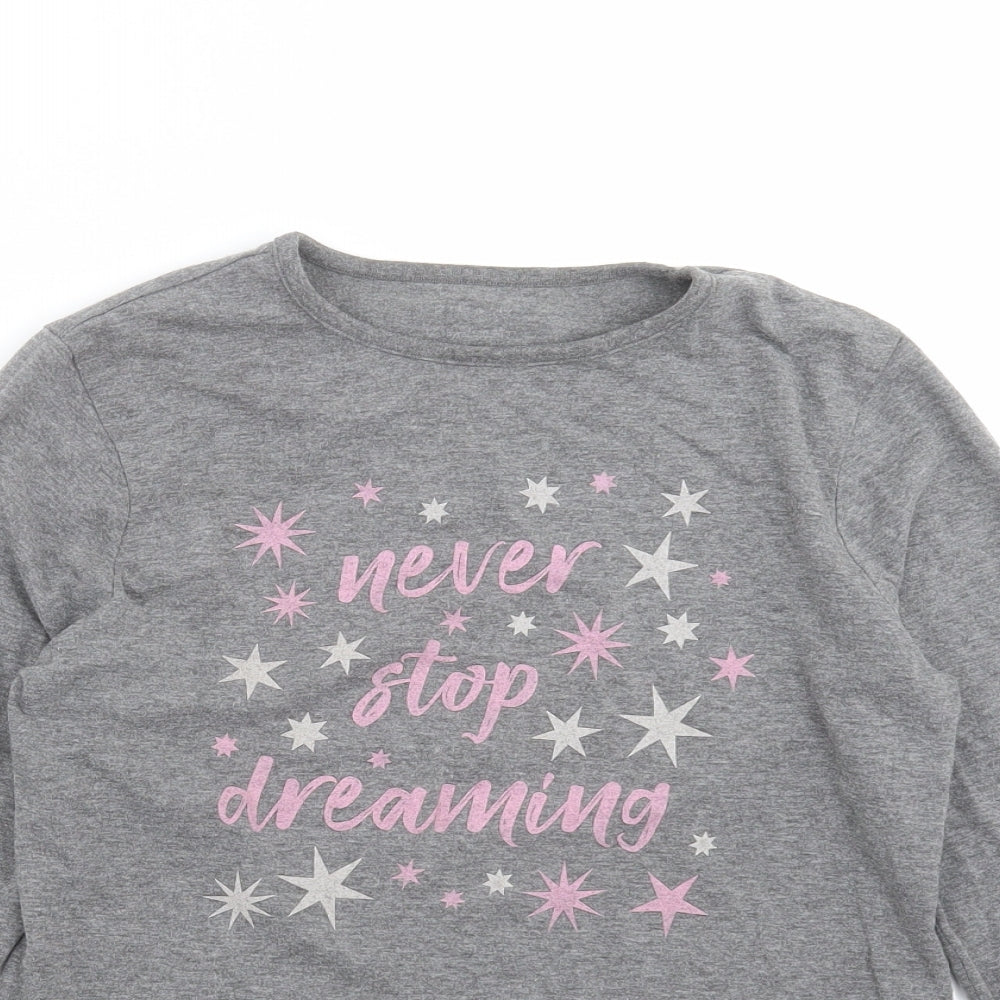Primark Girls Grey Solid  Top Pyjama Top Size 12-13 Years  - Never Stop Dreaming