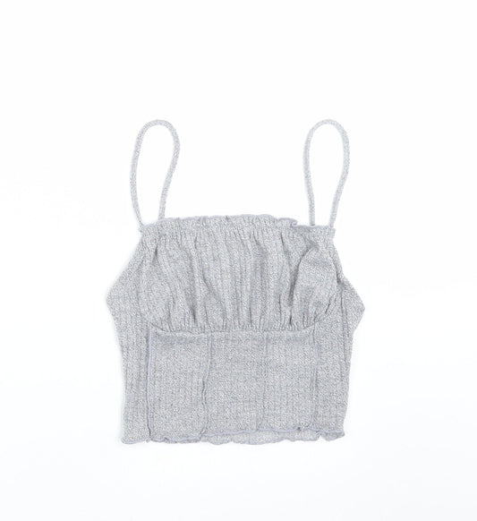 SheIn Womens Grey Striped  Cropped T-Shirt Size XS