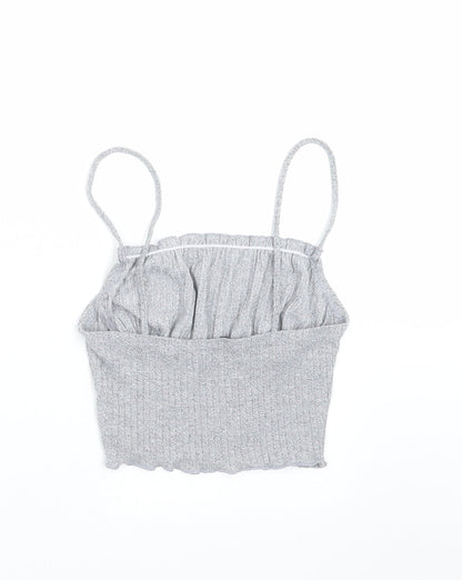 SheIn Womens Grey Striped  Cropped T-Shirt Size XS