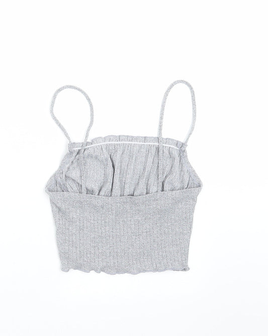 SheIn Womens Grey Striped  Cropped T-Shirt Size XS