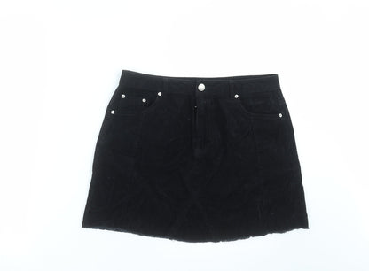 Miss Selfridge Womens Black  Corduroy A-Line Skirt Size 12  - Distressed hem