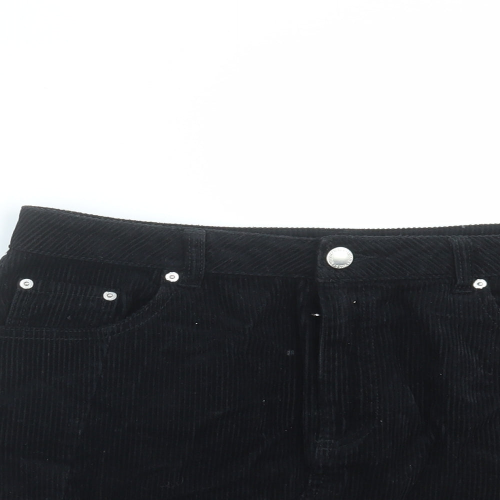 Miss Selfridge Womens Black  Corduroy A-Line Skirt Size 12  - Distressed hem
