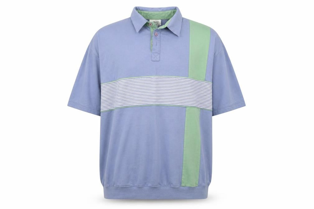 Front view of Casual Club men’s multicoloured striped polo, size XL