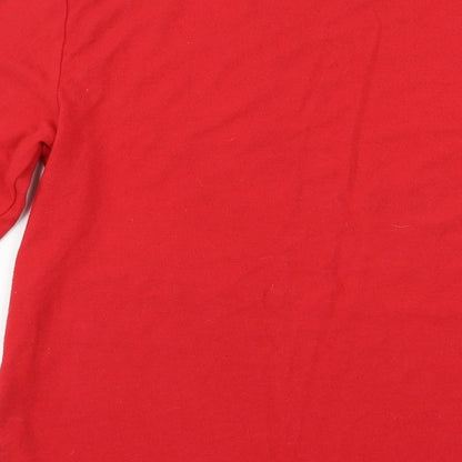 Brand and care label for Villa Clothing women’s red jumper, size S