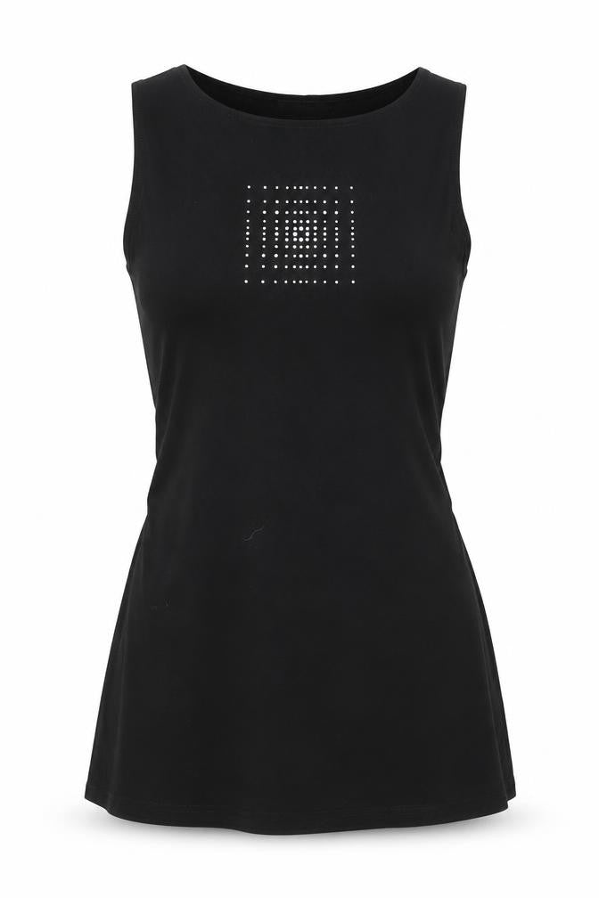 Front view of Ego women’s black basic tank, size UK 12