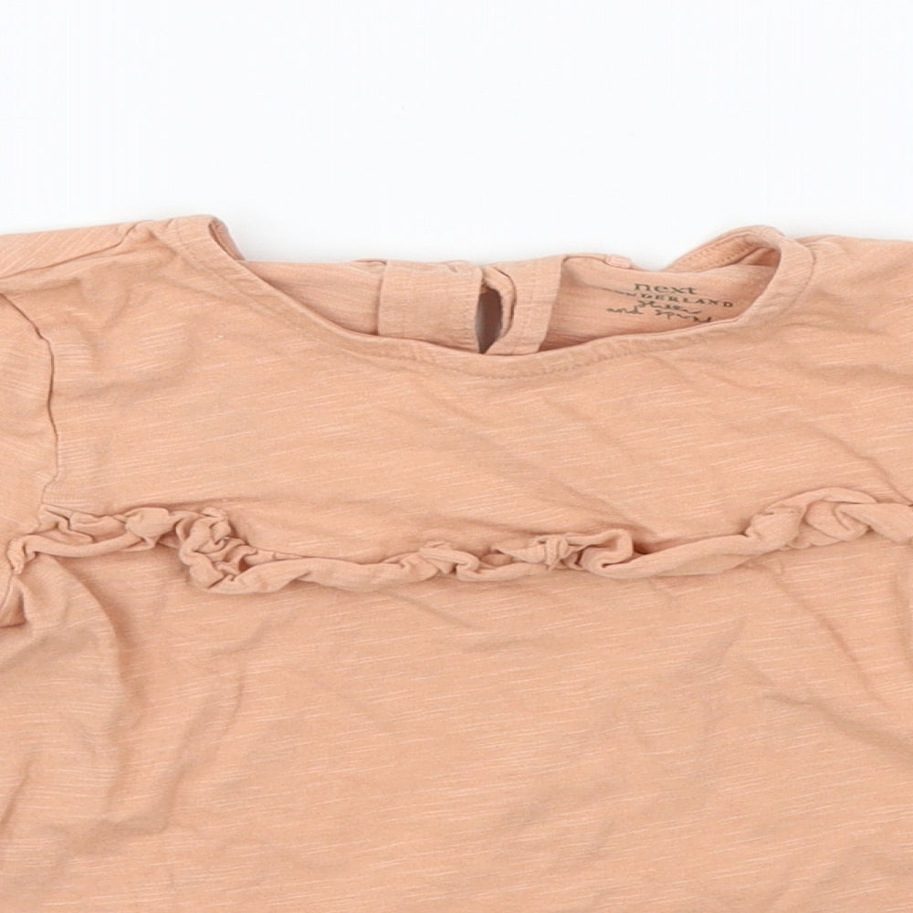 Close-up detail of Next girls’ pink basic t-shirt, size 5-6, years