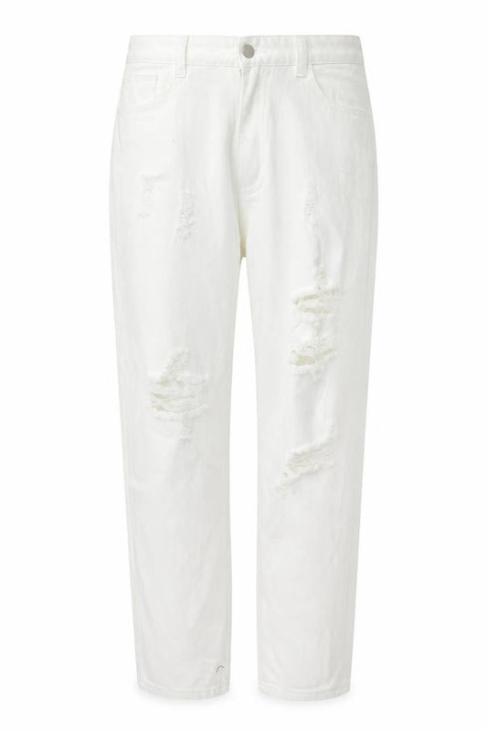 Front view of SHEIN women’s white straight jeans, size L, 30-inch leg