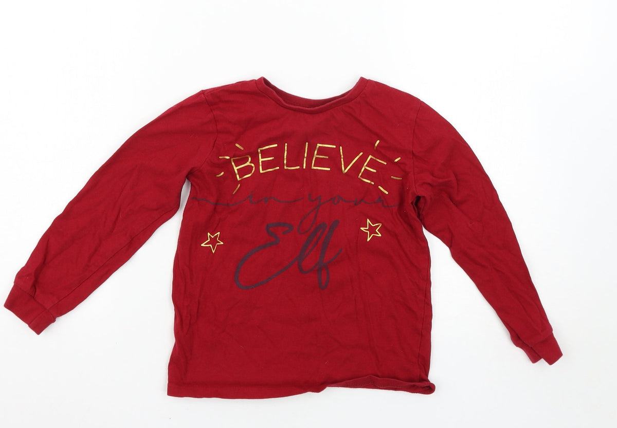 Additional front view of Nutmeg girls’ red solid top pyjama top, size 6-7, years