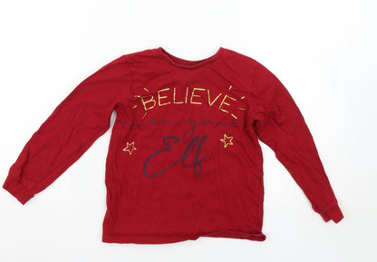 Additional front view of Nutmeg girls’ red solid top pyjama top, size 6-7, years