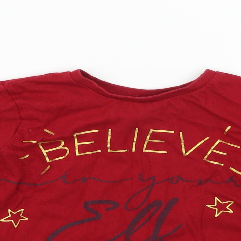 Close-up detail of Nutmeg girls’ red solid top pyjama top, size 6-7, years