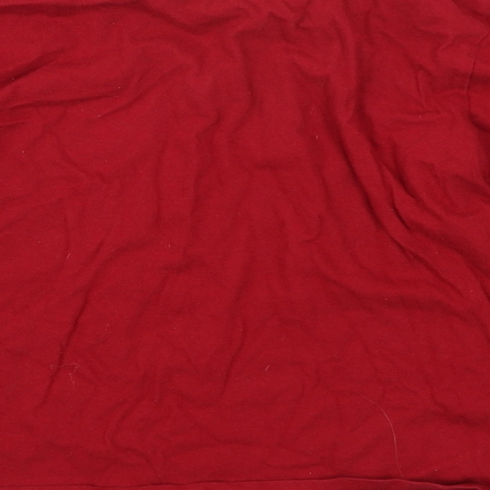 Brand and care label for Nutmeg girls’ red solid top pyjama top, size 6-7, years