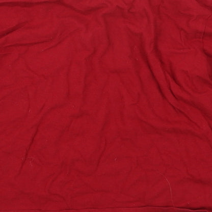 Brand and care label for Nutmeg girls’ red solid top pyjama top, size 6-7, years