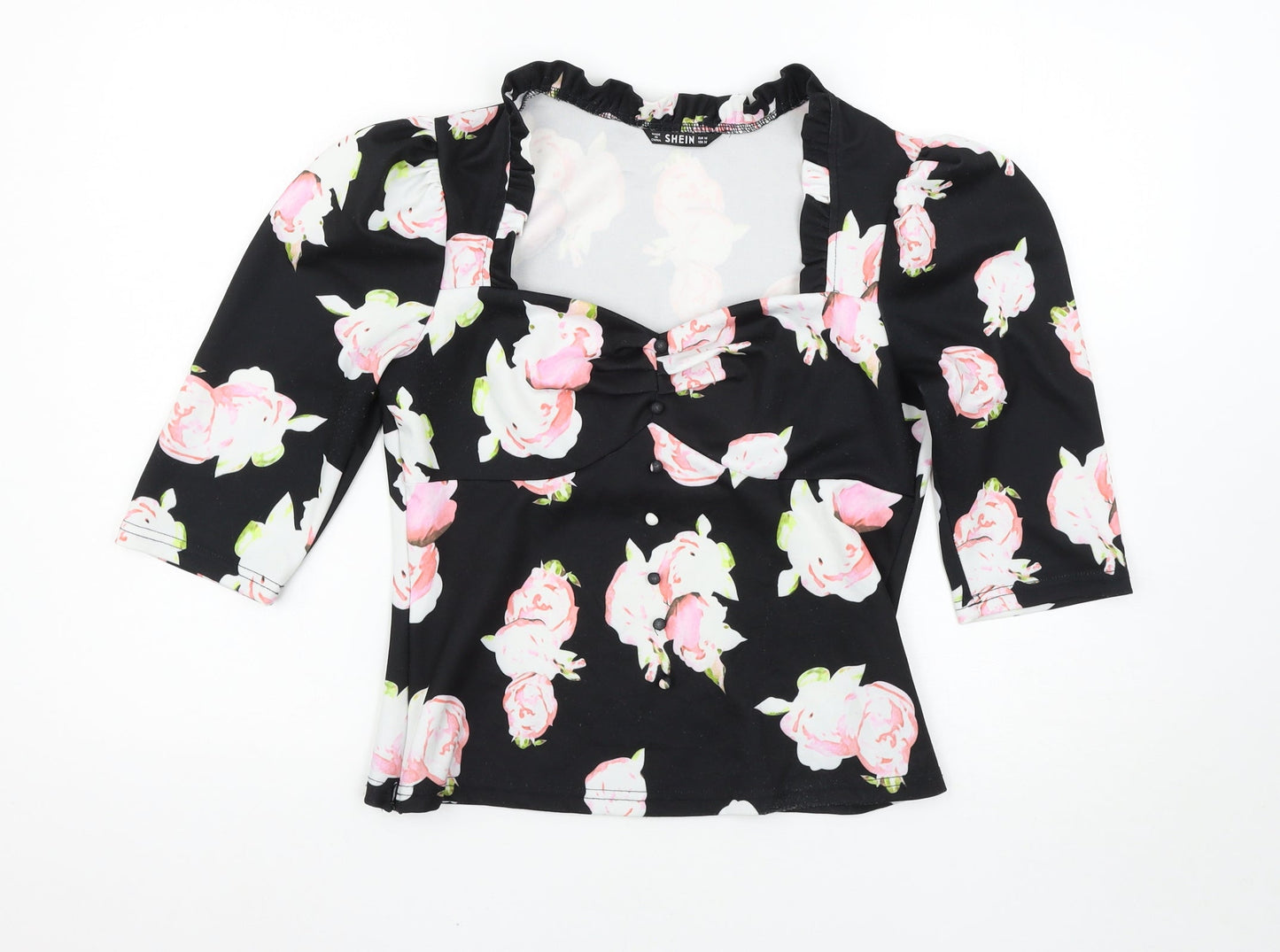 SheIn Womens Black Floral  Basic Blouse Size M