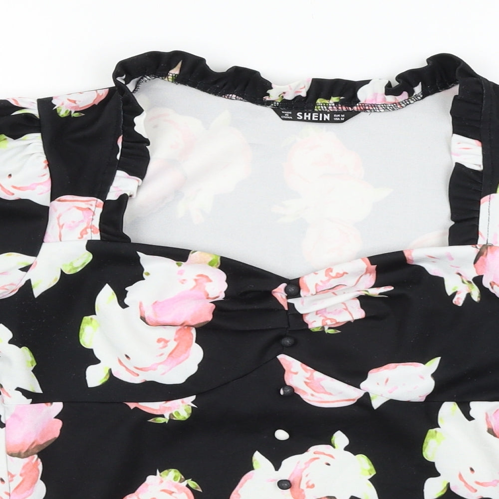SheIn Womens Black Floral  Basic Blouse Size M