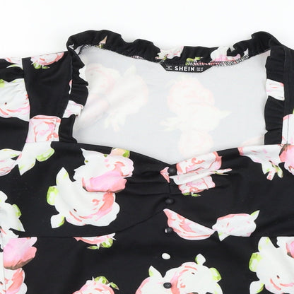 SheIn Womens Black Floral  Basic Blouse Size M