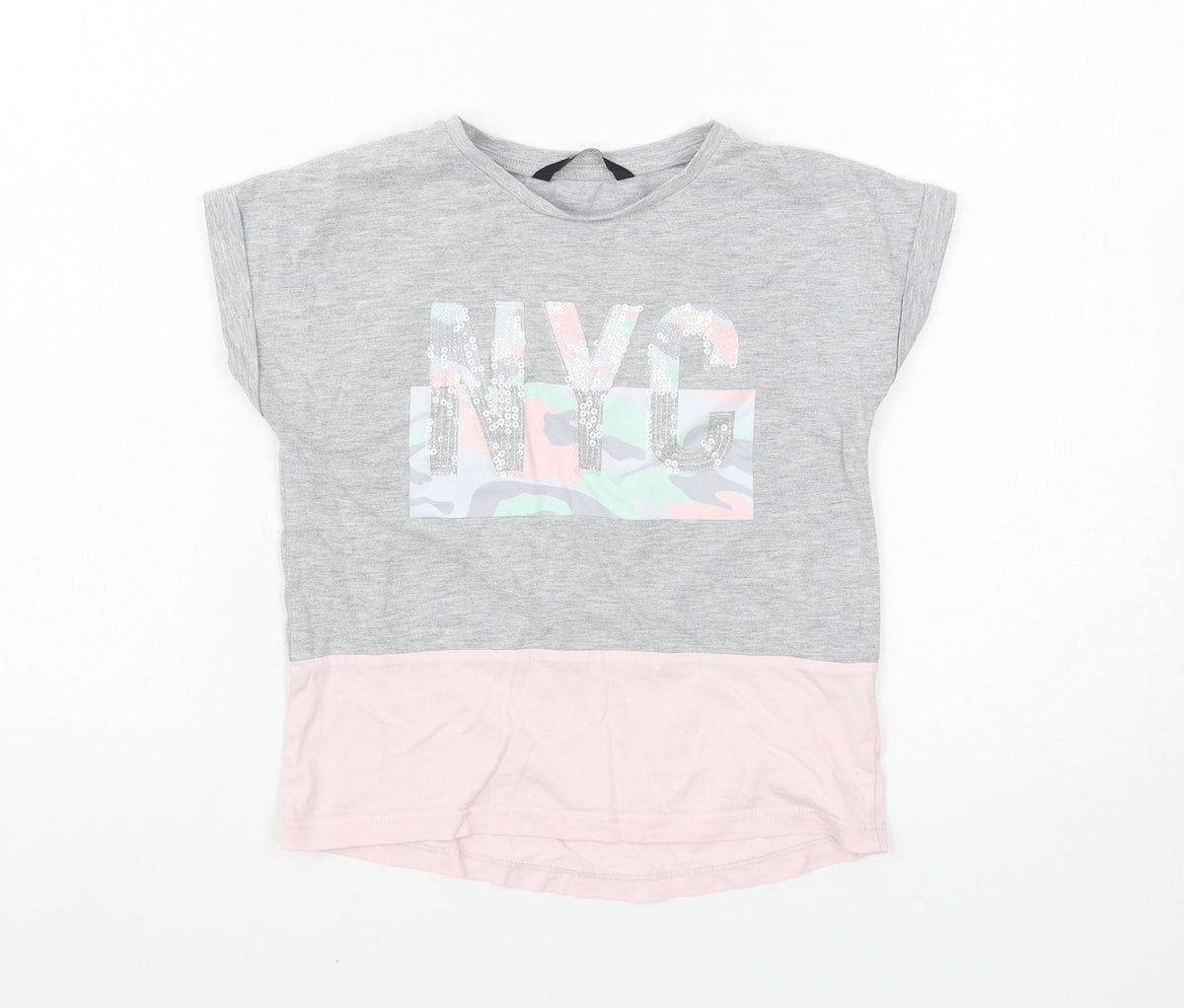 Front view of George girls’ multicoloured basic t-shirt, size 5-6, years