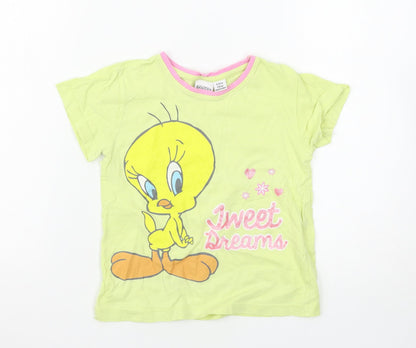 Primark Girls Yellow   Basic T-Shirt Size 5-6 Years  - Looney Tunes