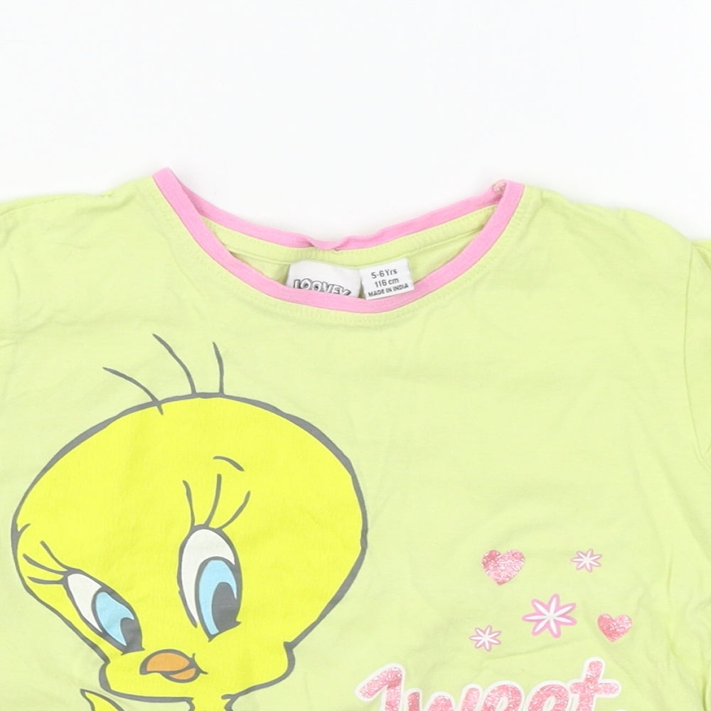 Primark Girls Yellow   Basic T-Shirt Size 5-6 Years  - Looney Tunes