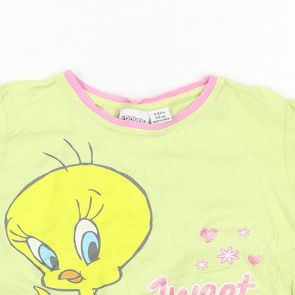 Primark Girls Yellow   Basic T-Shirt Size 5-6 Years  - Looney Tunes