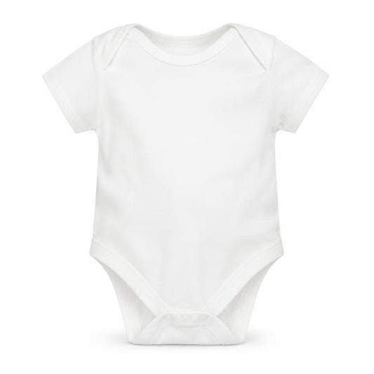 Front view of Primark girls’ white babygrow one-piece, size 3-6, months