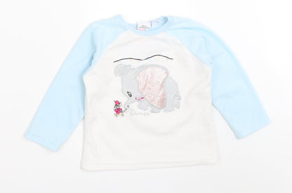 Primark Girls White Colourblock  Top Pyjama Top Size 2-3 Years  - dumbo