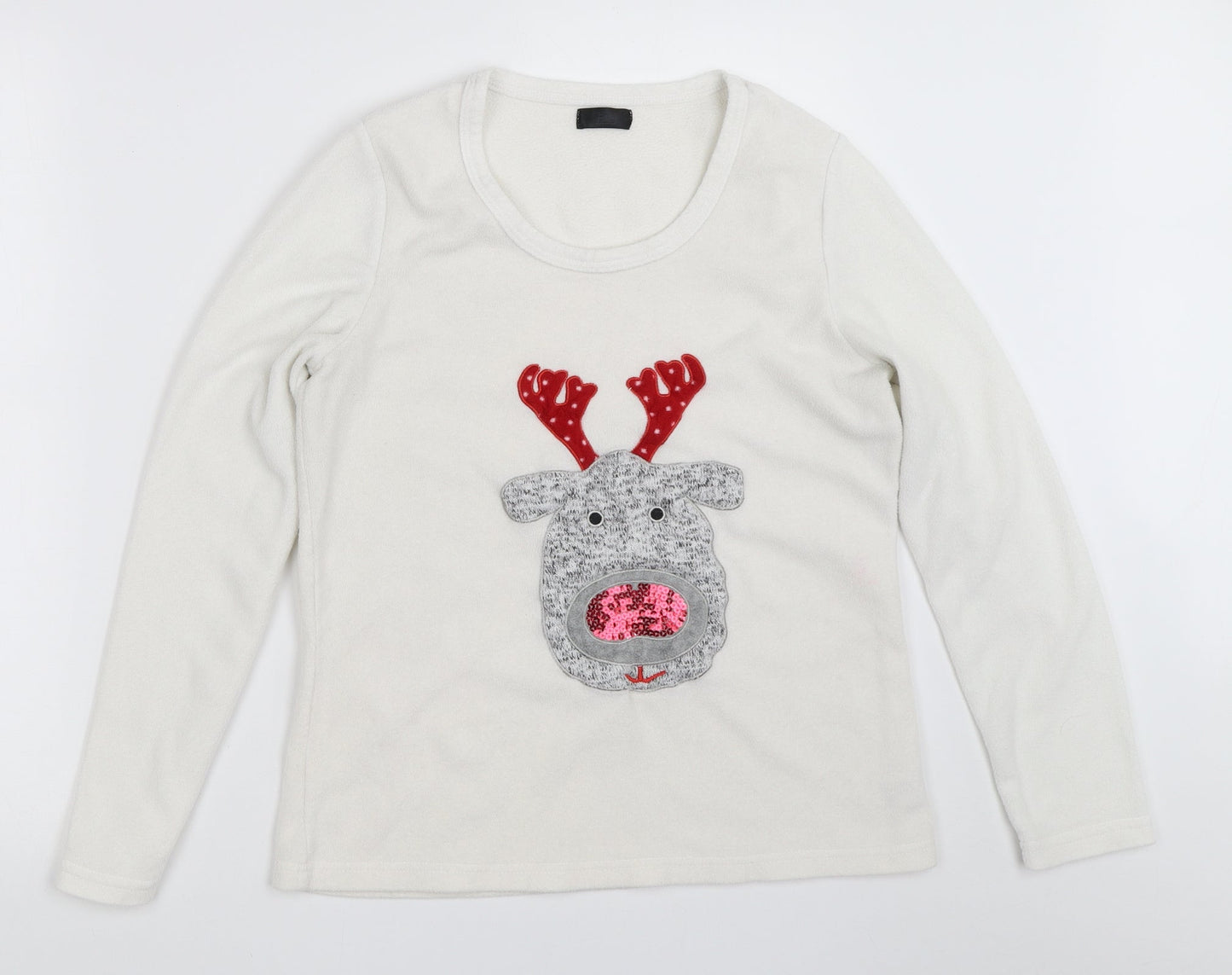 F&F Womens White Solid  Top Pyjama Top Size 8  - christmas reindeer rudolph