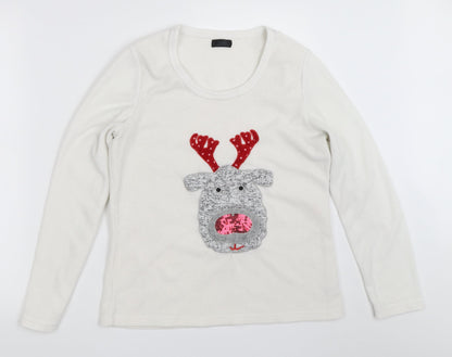 F&F Womens White Solid  Top Pyjama Top Size 8  - christmas reindeer rudolph