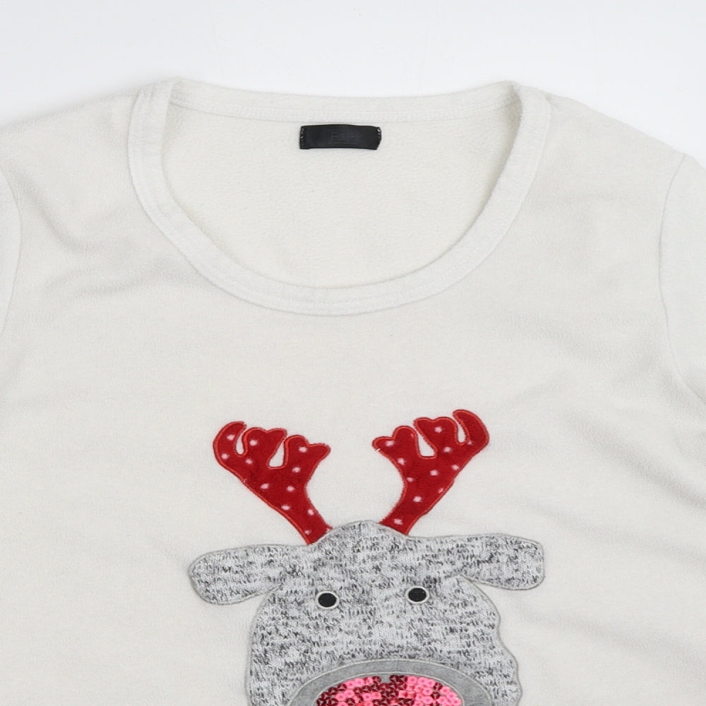 F&F Womens White Solid  Top Pyjama Top Size 8  - christmas reindeer rudolph