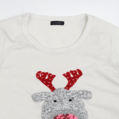 F&F Womens White Solid  Top Pyjama Top Size 8  - christmas reindeer rudolph
