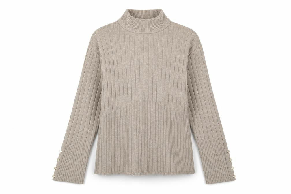 Front view of Marks & Spencer women’s beige pullover sweatshirt, size UK 14