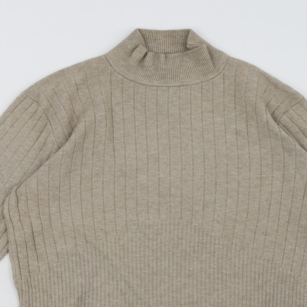 Close-up detail of Marks & Spencer women’s beige pullover sweatshirt, size UK 14