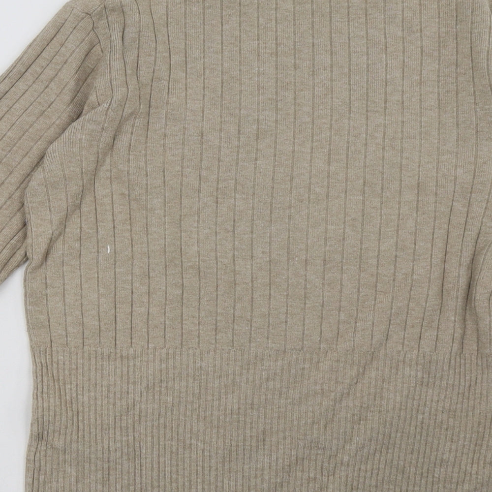 Brand and care label for Marks & Spencer women’s beige pullover sweatshirt, size UK 14