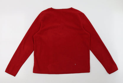 Back view of Old Navy women’s red pullover sweatshirt, size M