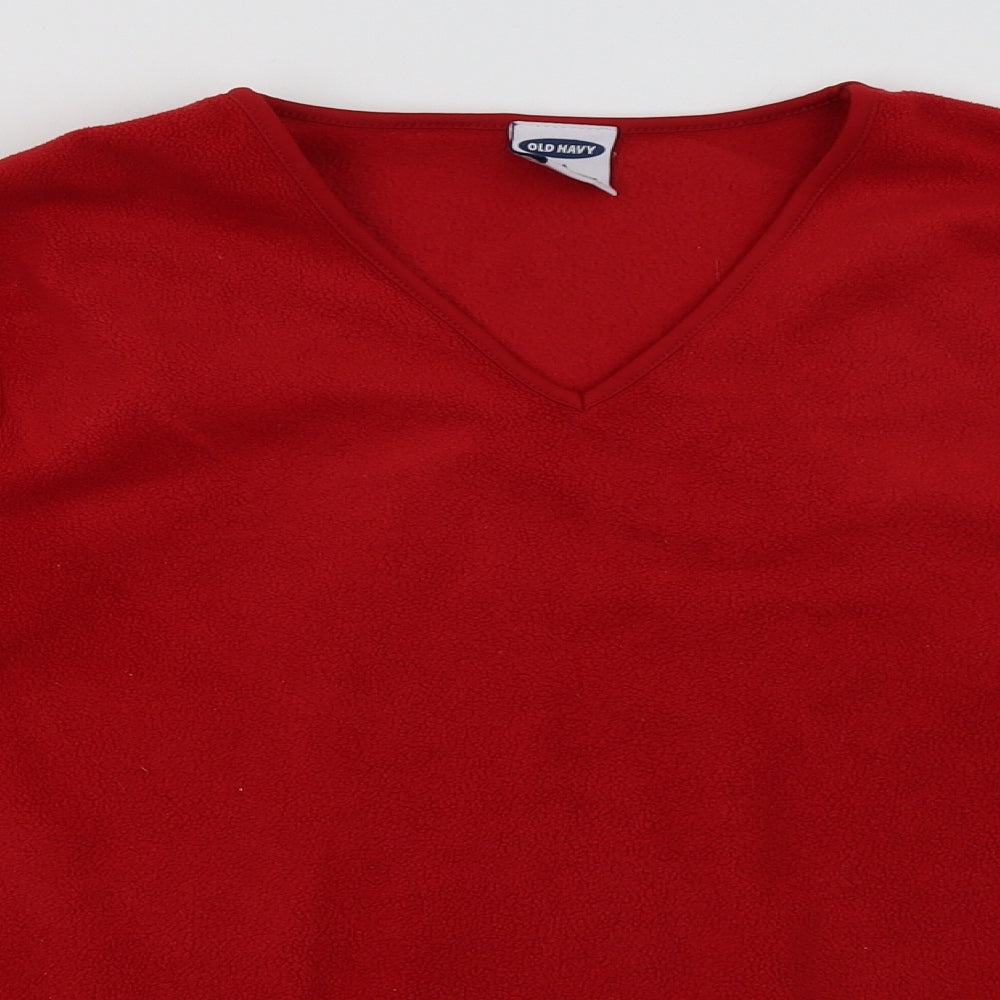Close-up detail of Old Navy women’s red pullover sweatshirt, size M