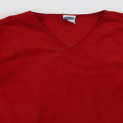 Close-up detail of Old Navy women’s red pullover sweatshirt, size M