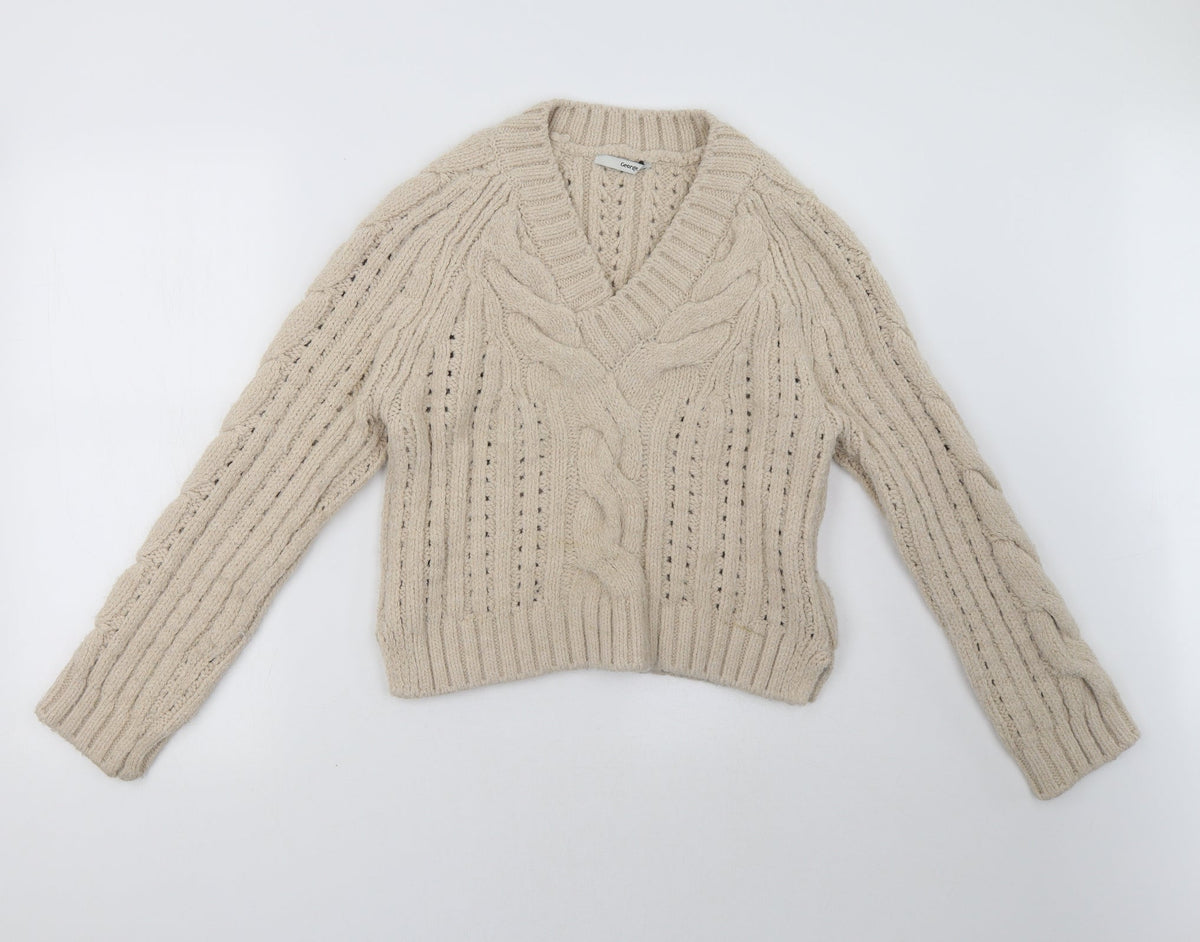 Additional front view of George women’s beige pullover sweatshirt, size S