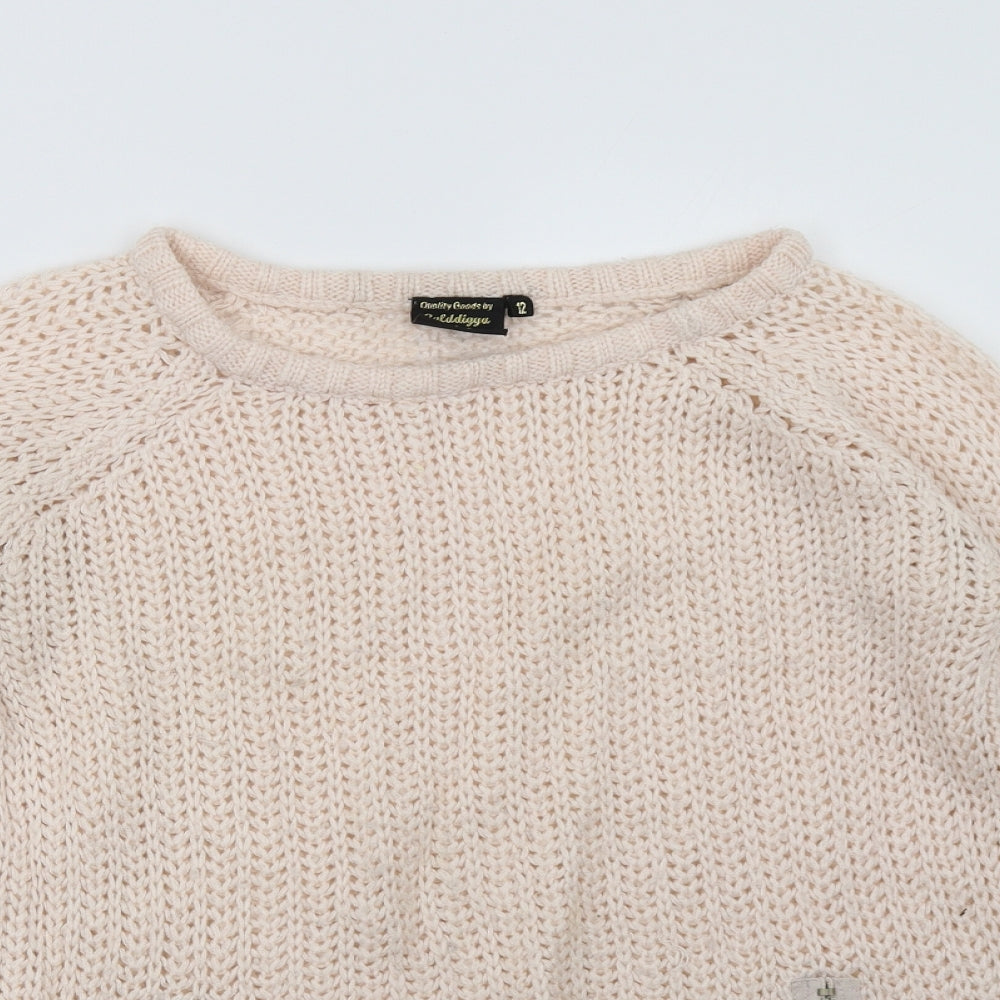 Close-up detail of Golddigga women’s pink pullover sweatshirt, size UK 12