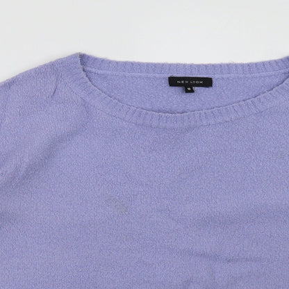 Close-up detail of New Look women’s purple pullover sweatshirt, size UK 12