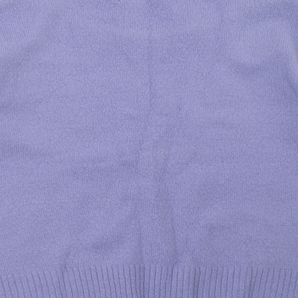 Brand and care label for New Look women’s purple pullover sweatshirt, size UK 12