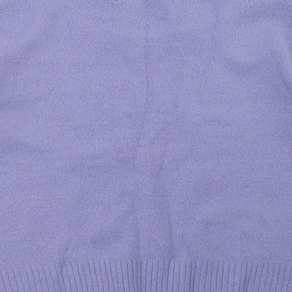 Brand and care label for New Look women’s purple pullover sweatshirt, size UK 12