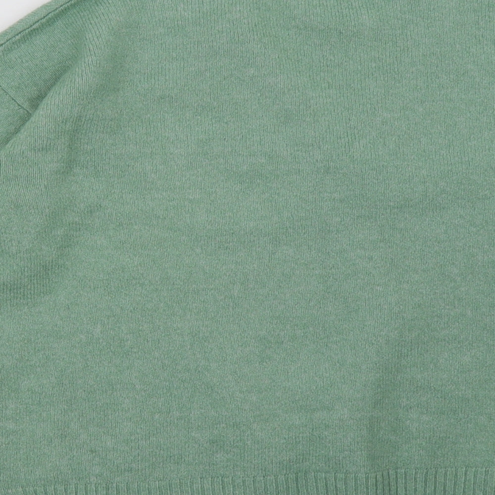 Brand and care label for Nutmeg women’s green pullover sweatshirt, size UK 12