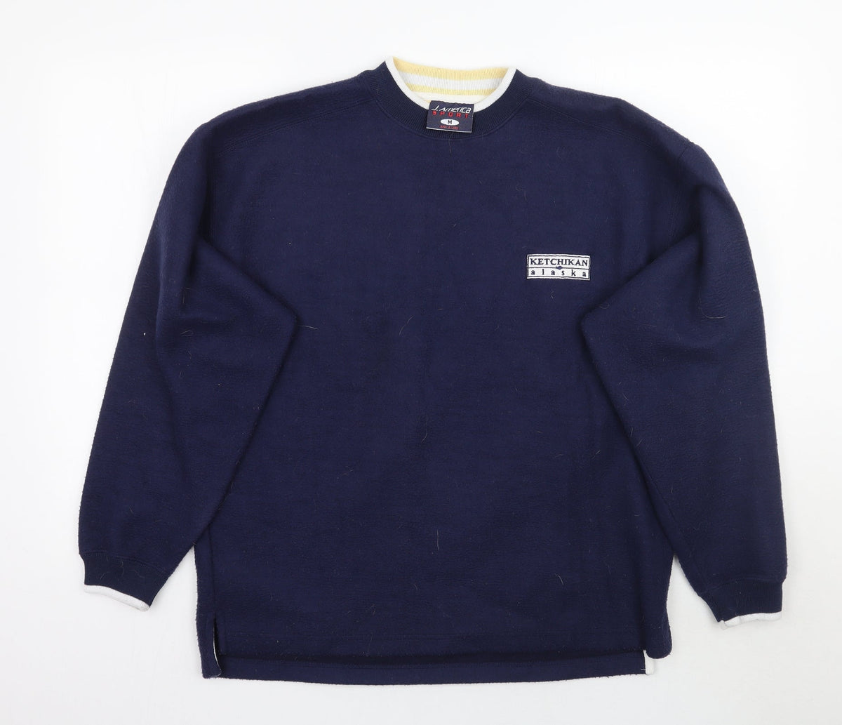 Additional front view of J. America men’s blue jumper, size M