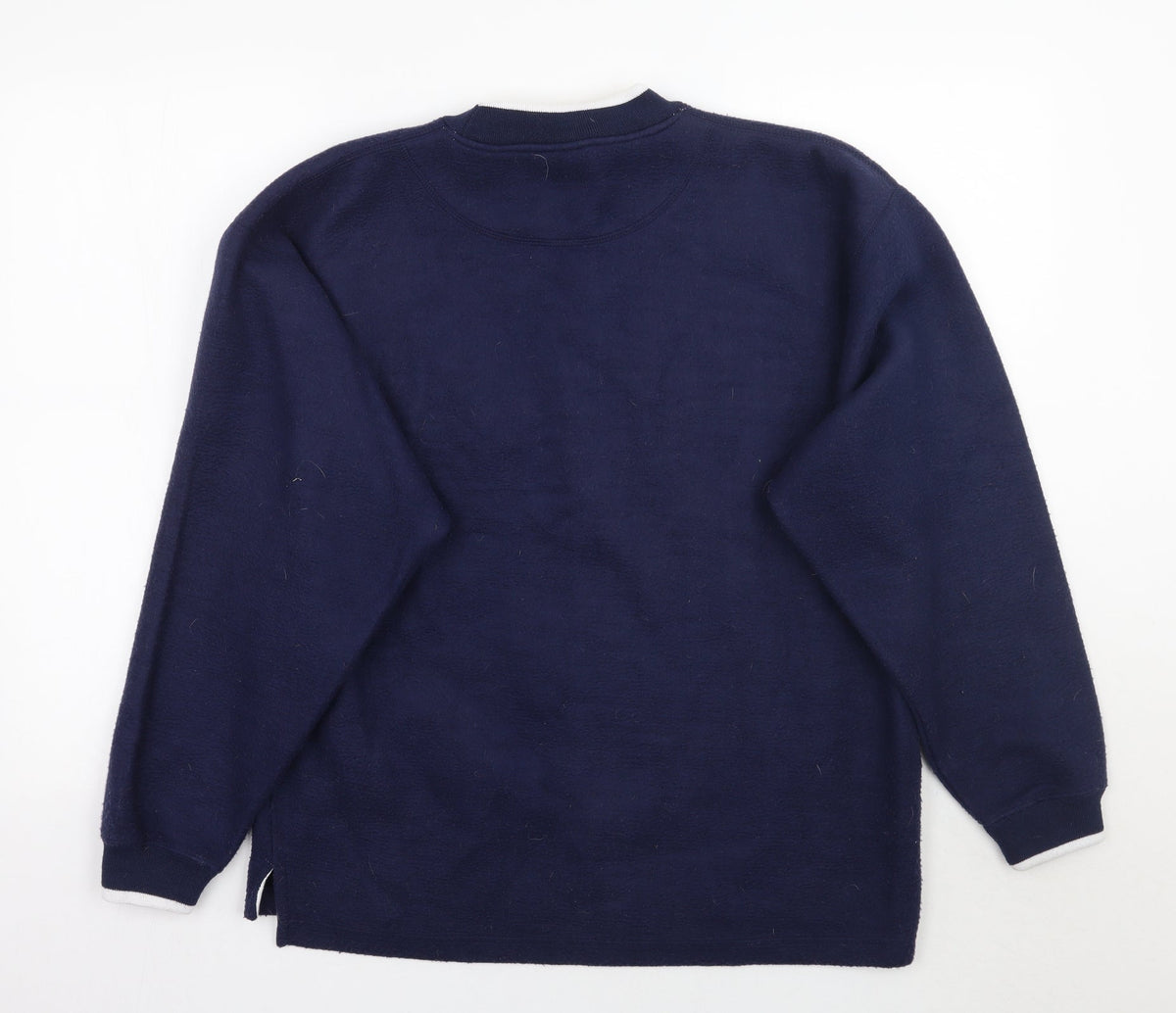 Back view of J. America men’s blue jumper, size M