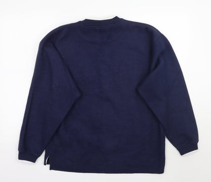 Back view of J. America men’s blue jumper, size M