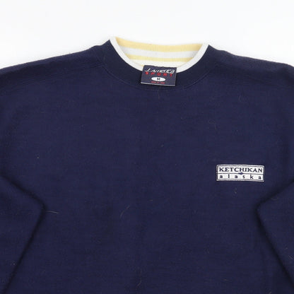 Close-up detail of J. America men’s blue jumper, size M
