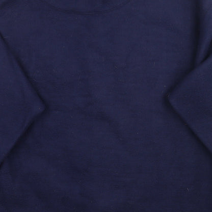 Brand and care label for J. America men’s blue jumper, size M